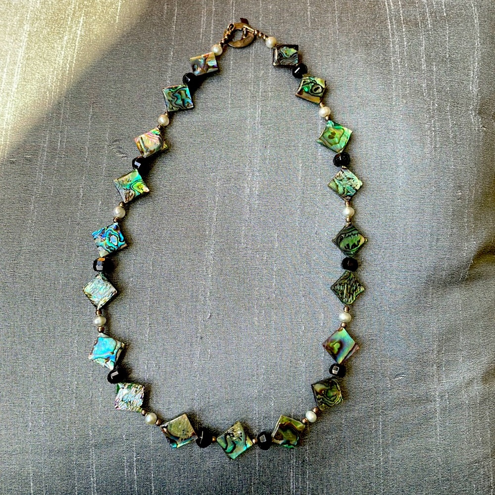 Saki sterling silver, abolone, and pearl necklace